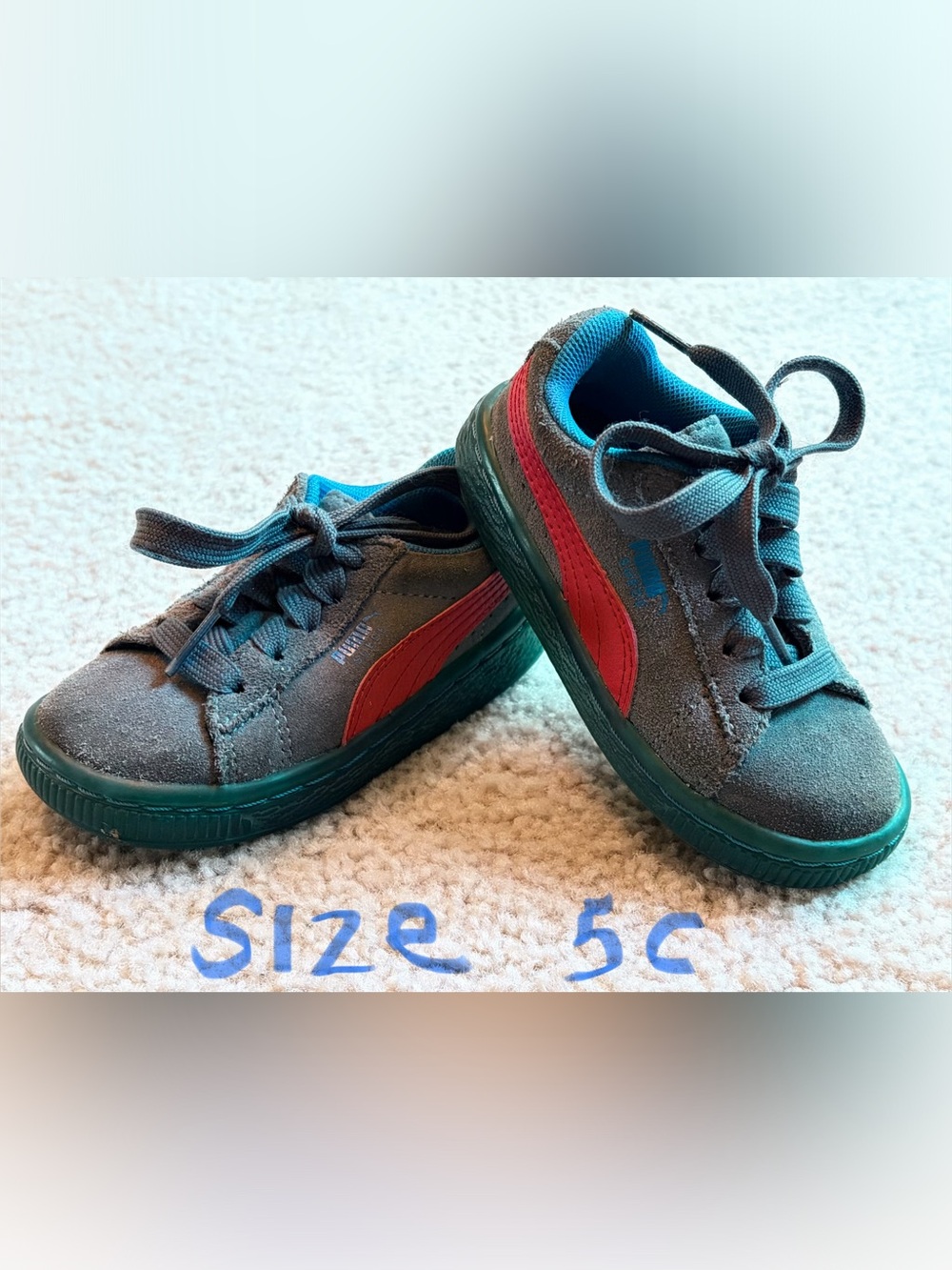 Puma Kids Teal Sneakers with Red Stripe